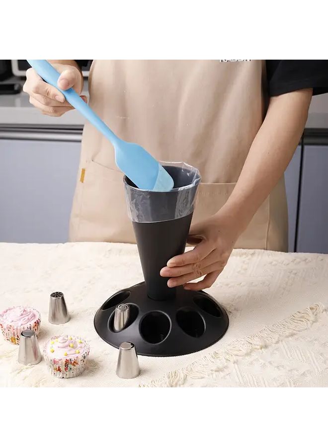 Durable Black Cake Stand Set With Blue Piping Tips Food Safe Plastic Baking Organizer - Image 1